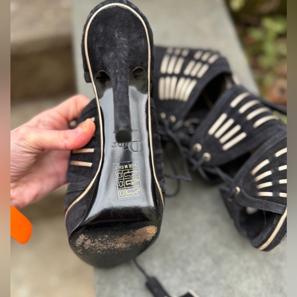 Stunning authentic suede black strappy Christian Dior stiletto shoes EUC - Picture 5 of 10